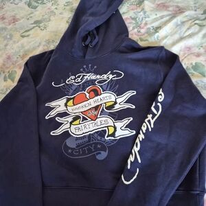 Ed Hardy Women's Navy Hoodie with Bold Graphic
